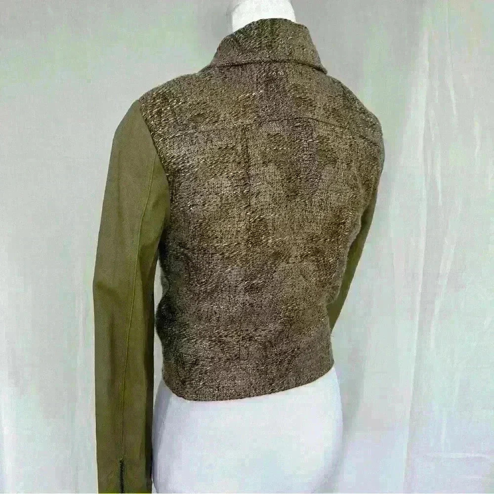 MinkPink olive, tan and metallic lined jacket with zipper detail. - Picture 10 of 16